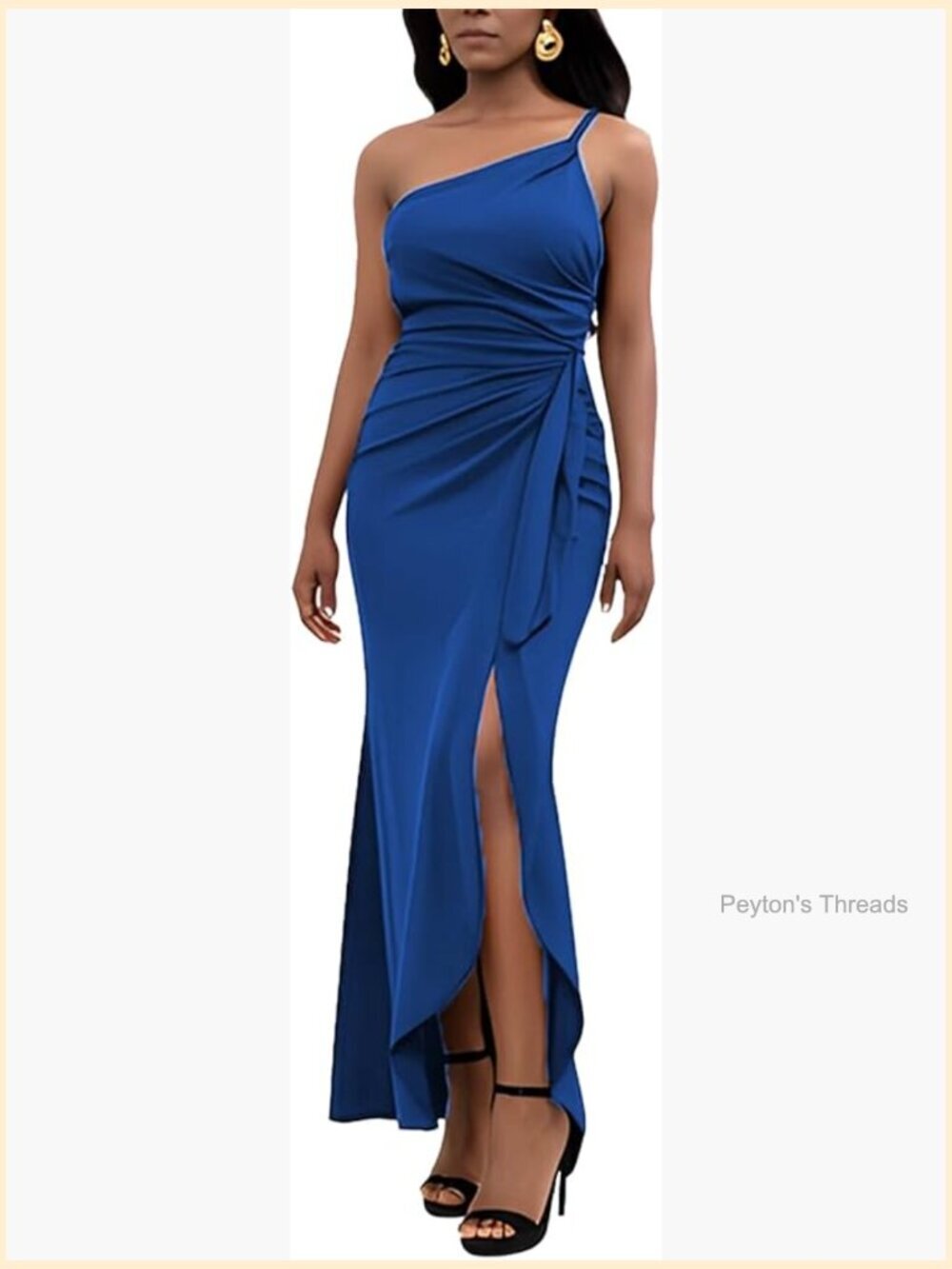 One-Shoulder Ruched Maxi Dress with Slit